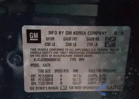 2019 Buick Encore Fwd Preferred из США, поврежденный, VIN KL4CJASB9KB869762